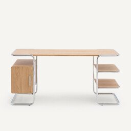 Emlyn Oak Veneer Tubular Desk, Length 155cm - thumbnail 3