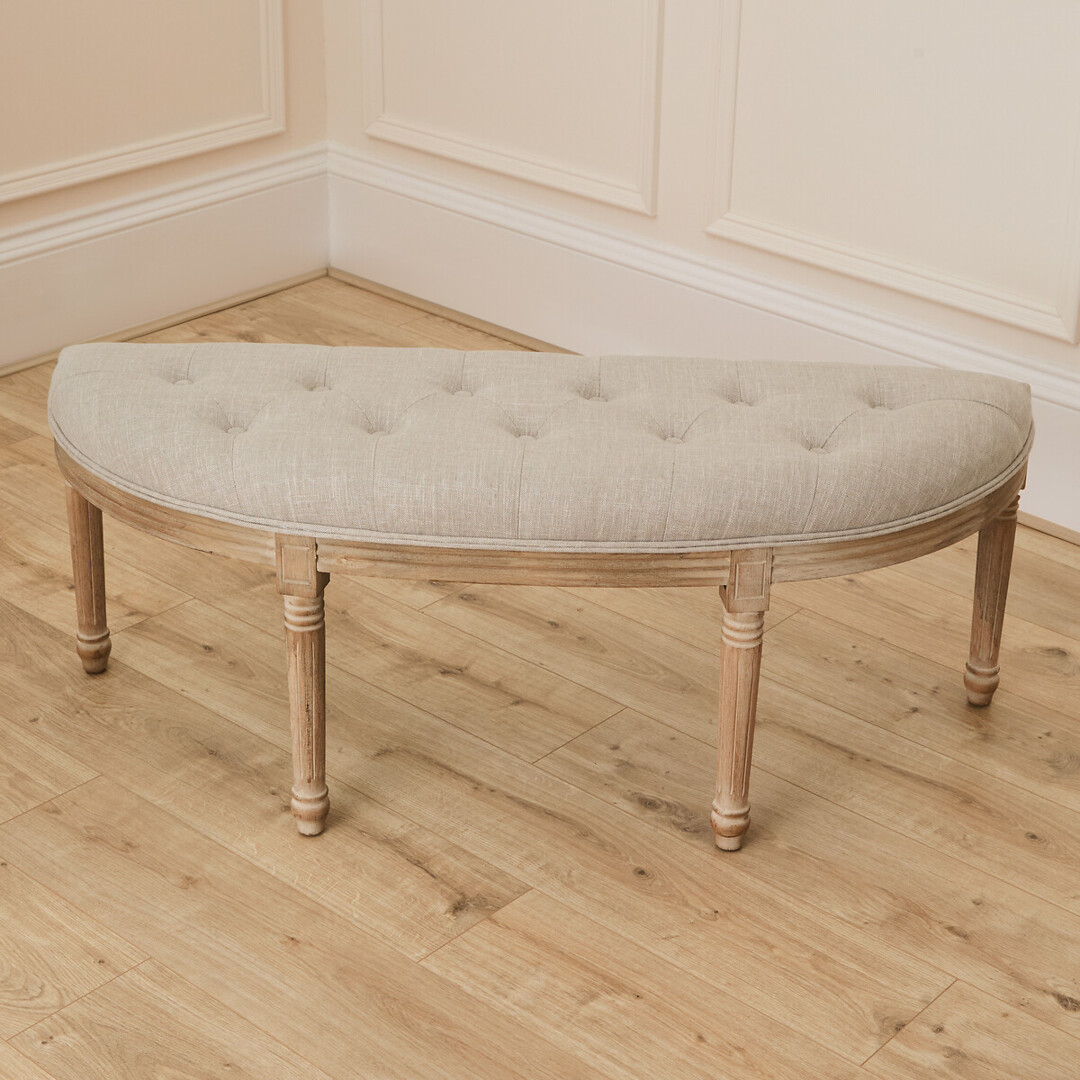 Annette French Vintage Buttoned Linen Curved Bench by La Redoute