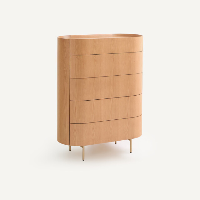 Aslen Solid and Veneer Oak Tall 5-Drawer Chest of Drawers - image 1