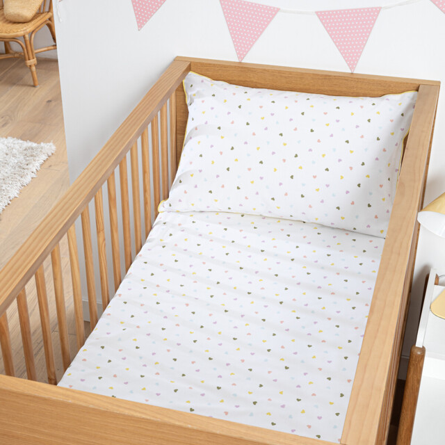 Scacco Heart Print Organic Cotton Baby's Fitted Sheet with 17cm Flap - image 1