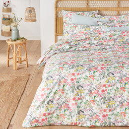 Coloured Field Floral 100% Cotton Percale 200 Thread Count Duvet Cover - thumbnail 1