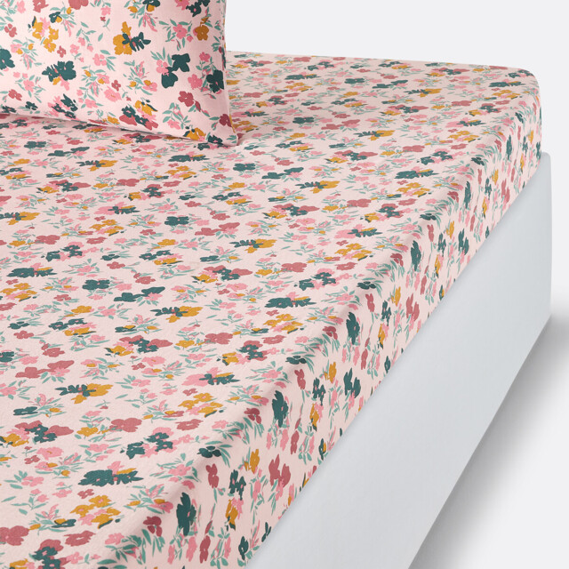 Callas Floral 100% Washed Cotton Fitted Sheet