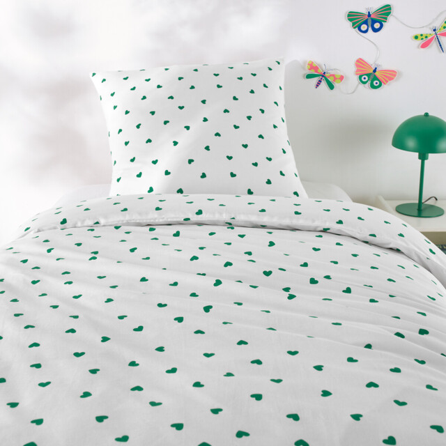 Scacco Green Child's Duvet Cover Set in 50% Recycled Cotton with Square Pillowcase - image 1