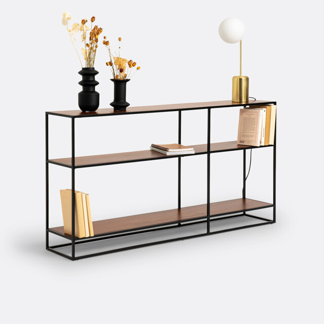 Watford Console Table/Bookcase in Walnut Veneer and Steel - image 1