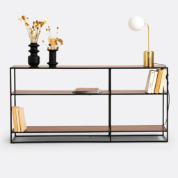 Watford Console Table/Bookcase in Walnut Veneer and Steel - thumbnail 4