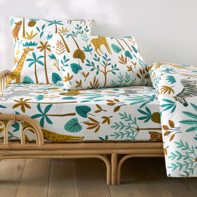 Jungle Animal Print 30% Recycled Cotton Child's Fitted Sheet with 25cm Flap - image 1