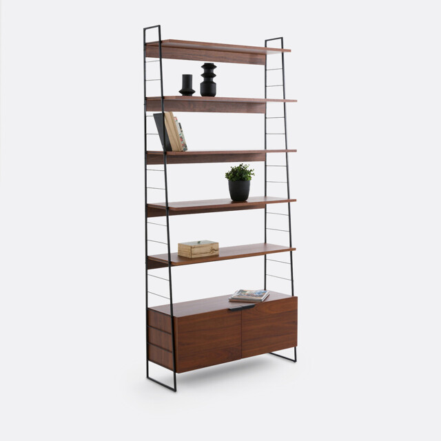 Watford Bookcase in Steel and Walnut Veneer, 220cm High - image 1
