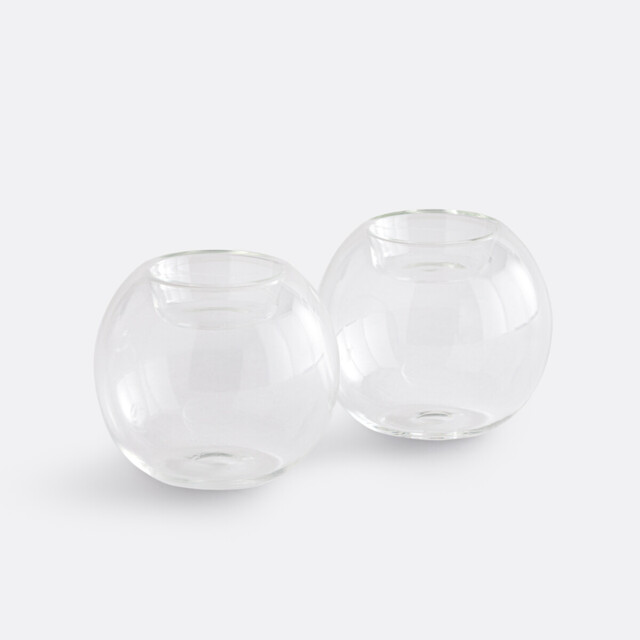 Set of 2 Ovia Transparent Glass Candleholders Height 7.5cm - image 1
