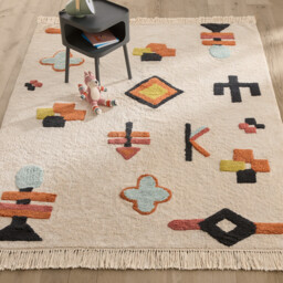 Ivica Graphic Fringed Organic Cotton Child's Rug - thumbnail 1