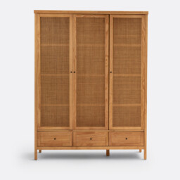 Gabin Solid Pine & Rattan Triple Wardrobe - thumbnail 3