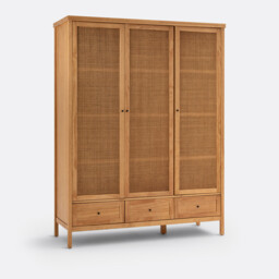 Gabin Solid Pine & Rattan Triple Wardrobe