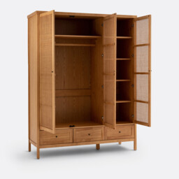 Gabin Solid Pine & Rattan Triple Wardrobe - thumbnail 4