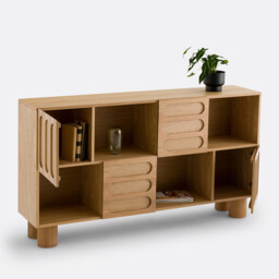 Cannelo, Low Oak Veneered Bookcase L165cm - thumbnail 4