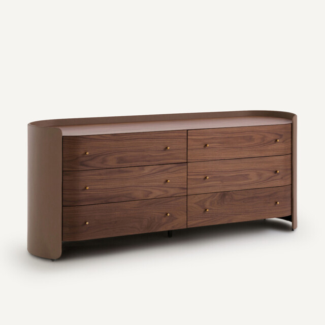 Firmo Chest of Drawers in Walnut and Leather Veneer with 6 Drawers - image 1