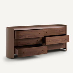 Firmo Chest of Drawers in Walnut and Leather Veneer with 6 Drawers - thumbnail 4