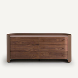 Firmo Chest of Drawers in Walnut and Leather Veneer with 6 Drawers - thumbnail 3