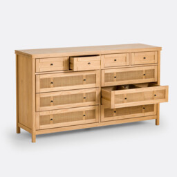 Gabin 10-Drawer Solid Pine and Cane Chest of Drawers - thumbnail 3