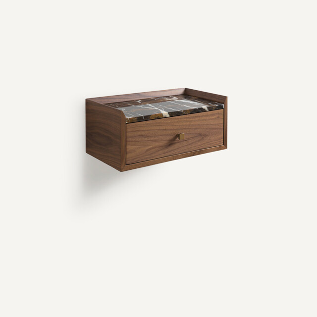 Noham Suspended Bedside Table in Walnut Veneer and Marble - image 1