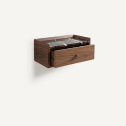 Noham Suspended Bedside Table in Walnut Veneer and Marble - thumbnail 2