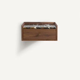 Noham Suspended Bedside Table in Walnut Veneer and Marble - thumbnail 3