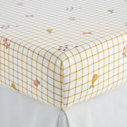 Lilac Fruit Print 50% Recycled Cotton Child's Fitted Sheet with 25cm Flap - thumbnail 3