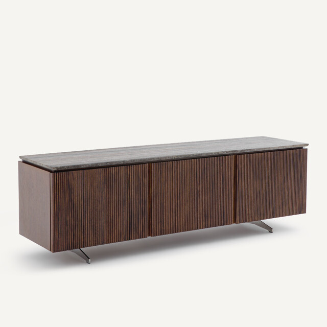 Jakto TV Stand in Walnut Veneer and Travertine - image 1
