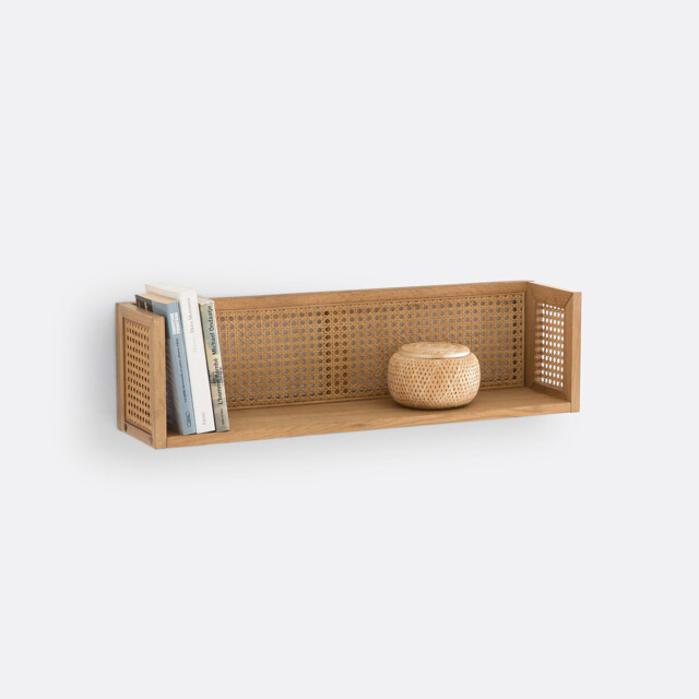 Waska Wall Shelf in Oak, Oak Veneer and Cane - image 1