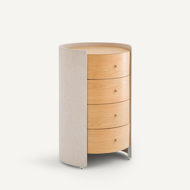Firmo Oak Veneer and Textured Fabric Bedside Table - image 1