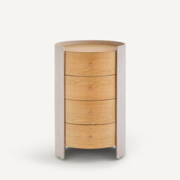 Firmo Oak Veneer and Textured Fabric Bedside Table - thumbnail 3