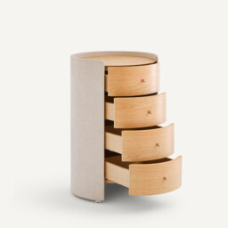 Firmo Oak Veneer and Textured Fabric Bedside Table - thumbnail 4