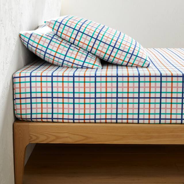 Tabaka Check Cotton Fitted Sheet Mattress Depth 30cm - image 1