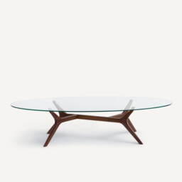 Maricielo Oval Coffee Table in Walnut and Glass - thumbnail 3