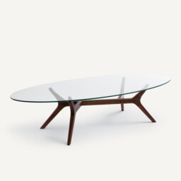 Maricielo Oval Coffee Table in Walnut and Glass