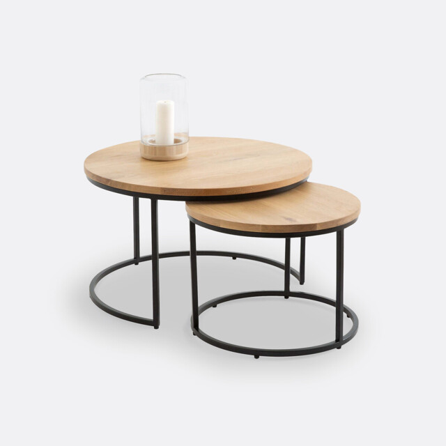 Set of 2 Hiba Oak Nesting Coffee Tables - image 1