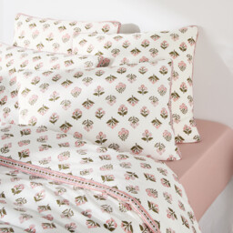 Vandi Ecru Floral Print Washed Cotton Pillowcase - thumbnail 3
