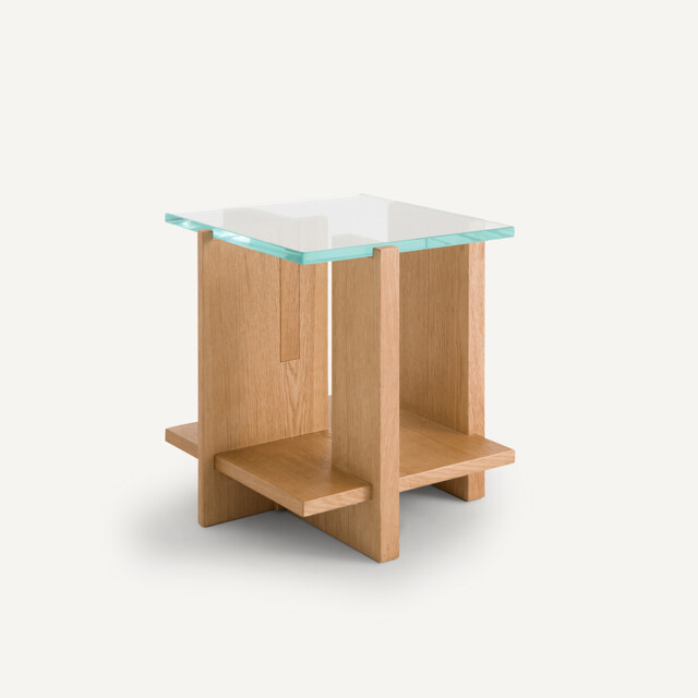 Laby Side Table in Oak Veneer and Tempered Glass - image 1