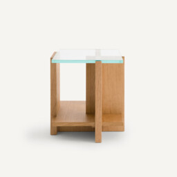 Laby Side Table in Oak Veneer and Tempered Glass - thumbnail 2