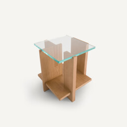 Laby Side Table in Oak Veneer and Tempered Glass - thumbnail 3