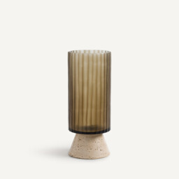 Trapani Tinted Glass and Travertine Vase - thumbnail 1