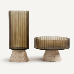 Trapani Tinted Glass and Travertine Vase - thumbnail 4
