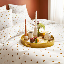 Duvet Cover Set in 50% Recycled Cotton with Rectangular Pillowcase. Scacco Caramel - thumbnail 2