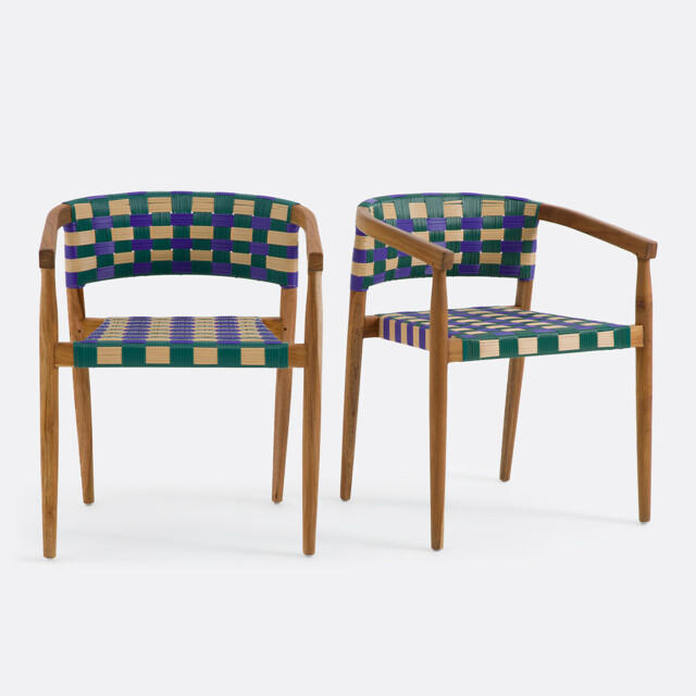 Set of 2 Bianca Solid Teak/Woven Resin Dining Chairs - image 1
