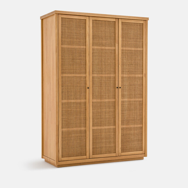 Gabin Solid Pine and Rattan Cane 3-Door Wardrobe - image 1