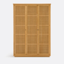 Gabin Solid Pine and Rattan Cane 3-Door Wardrobe - thumbnail 3