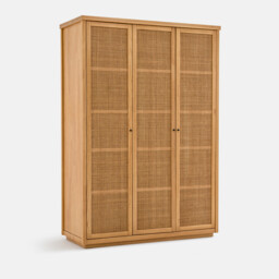 Gabin Solid Pine and Rattan Cane 3-Door Wardrobe