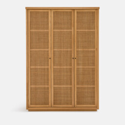Gabin Solid Pine and Rattan Cane 3-Door Wardrobe - thumbnail 4