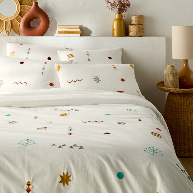 Imani Embroidered Vintage Cotton Duvet Cover - image 1