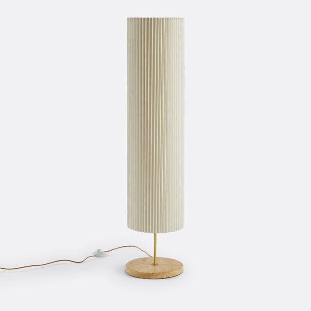 Floor Lamp in Travertine and Pleated Linen, Polaro - image 1