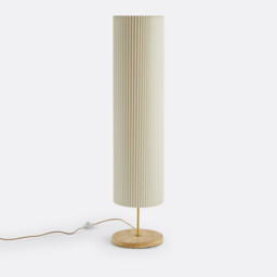 Floor Lamp in Travertine and Pleated Linen, Polaro - thumbnail 1