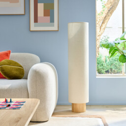 Floor Lamp in Travertine and Pleated Linen, Polaro - thumbnail 2